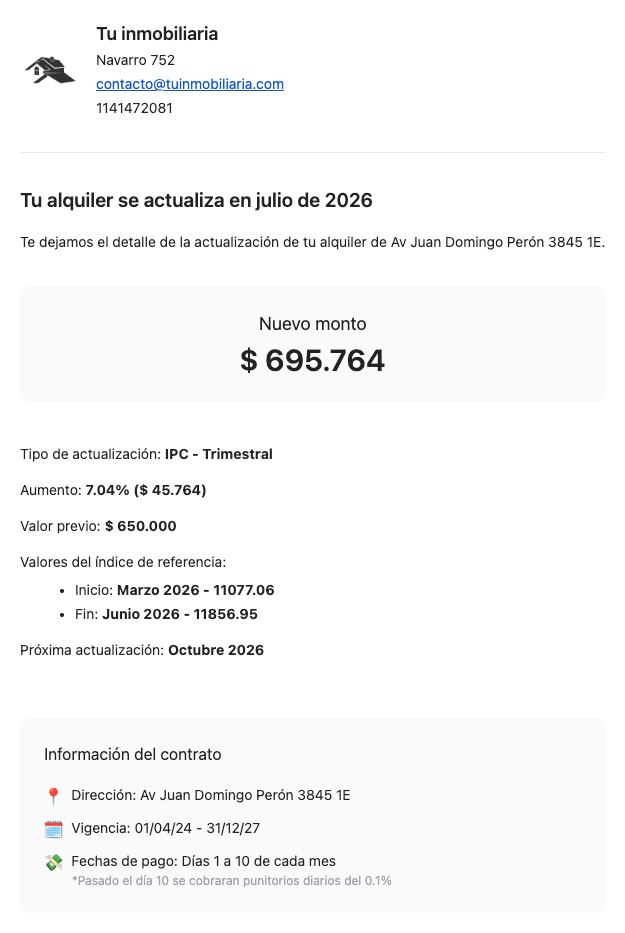 Email de actualización