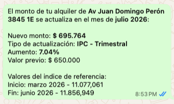 Mensaje de WhatsApp de actualización