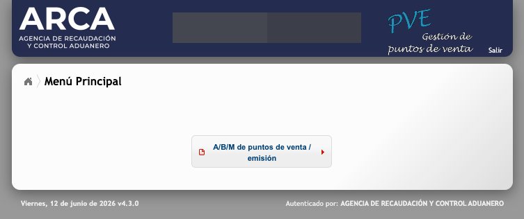 Menú principal de gestión de puntos de venta