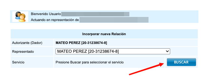 Formulario de nueva relación con selector de representado