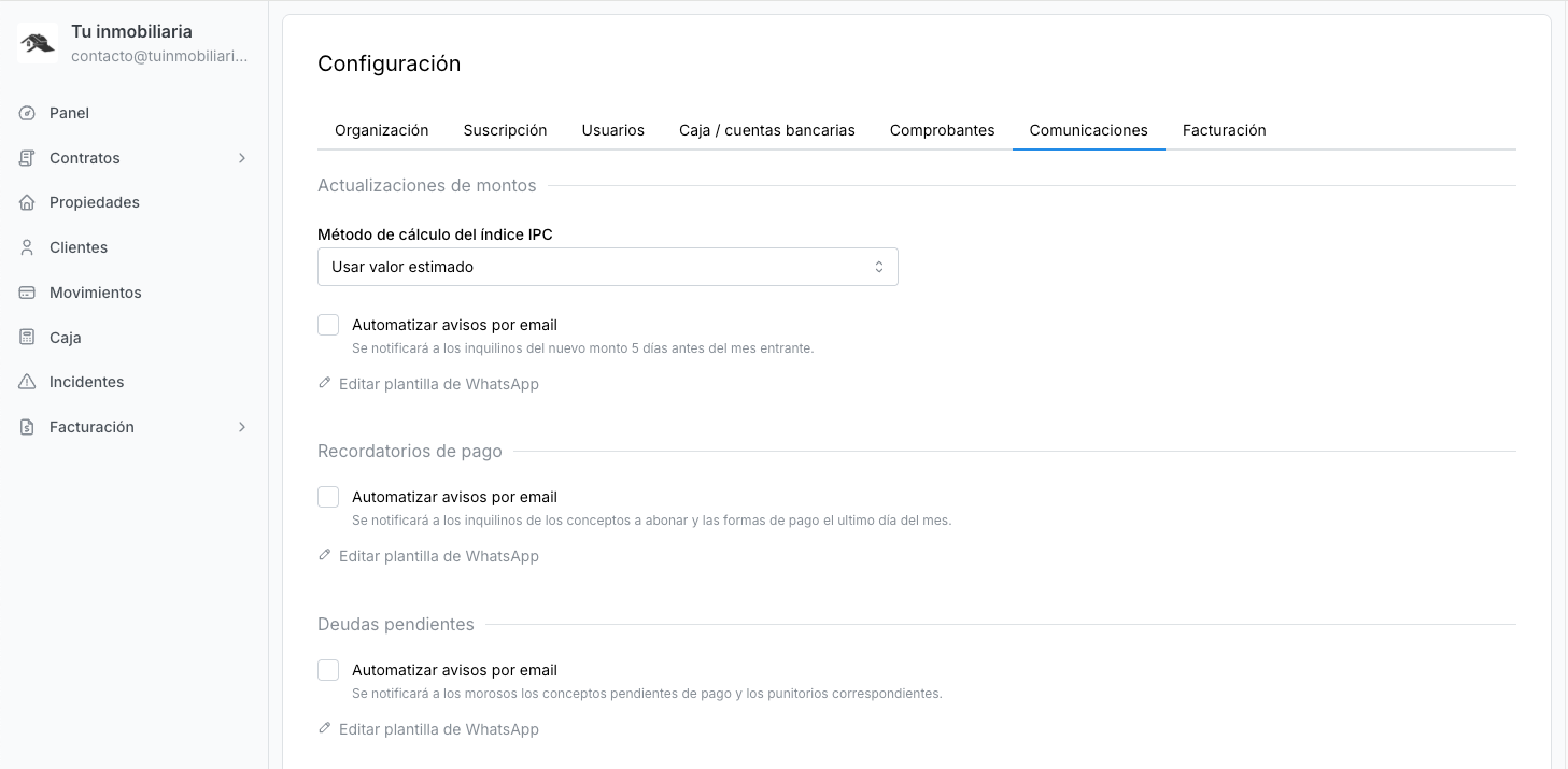 Configuración de comunicaciones