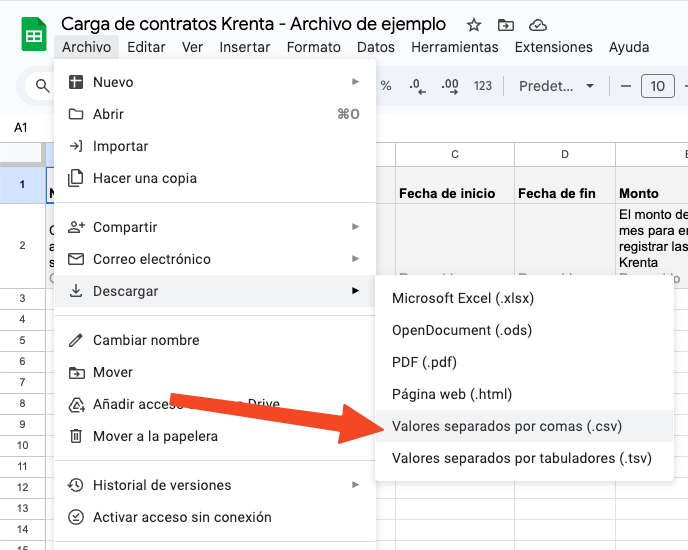 Descargar como CSV desde Google Sheets