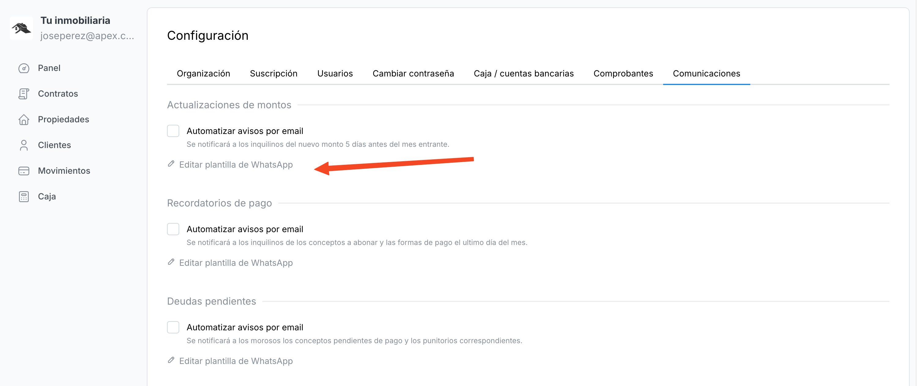 Configuración de mensajes de WhatsApp