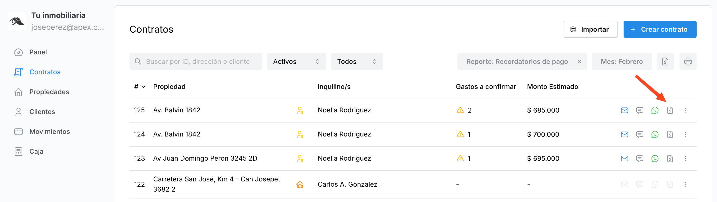 Ver recibo provisorio desde recordatorios