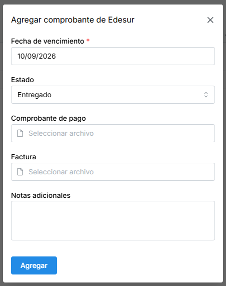 Formulario de Agregar comprobante