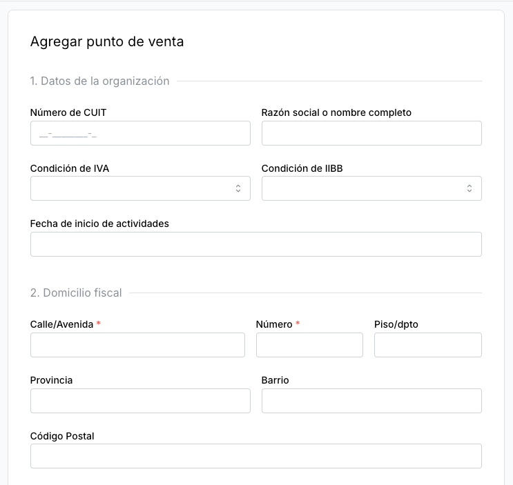 Formulario de agregar punto de venta