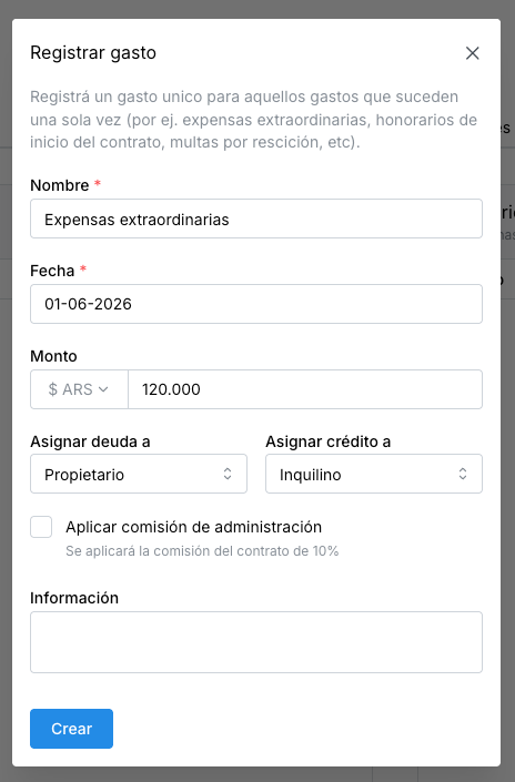 Formulario de gasto único