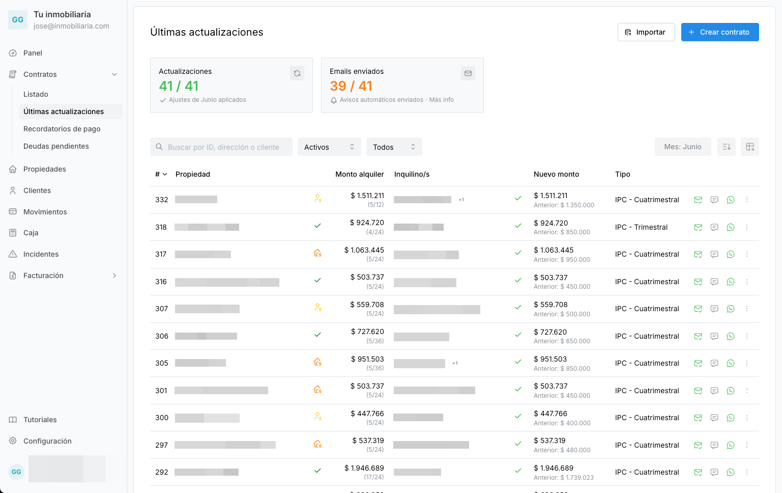 Listado de actualizaciones