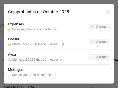 Comprobantes del mes de un contrato
