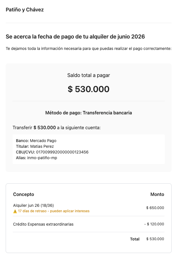 Email de recordatorio de pago