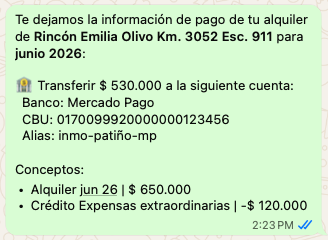 Mensaje de WhatsApp de Recordatorio de pago